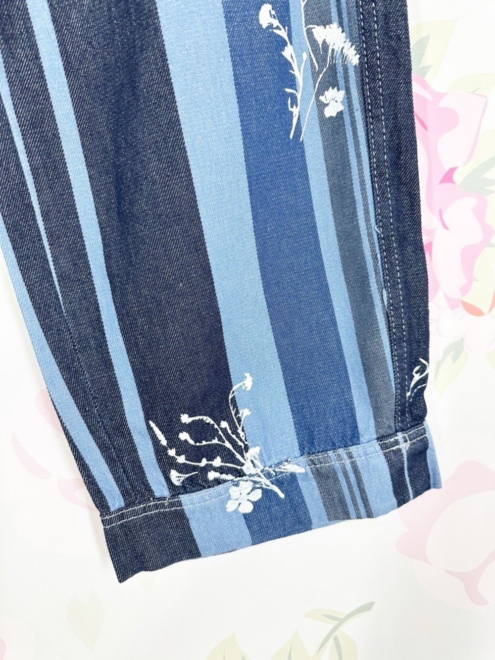 NEW Free People We The Free Cove Crop Pull On Stripe Floral Print Denim Jeans XS - Picture 5 of 14